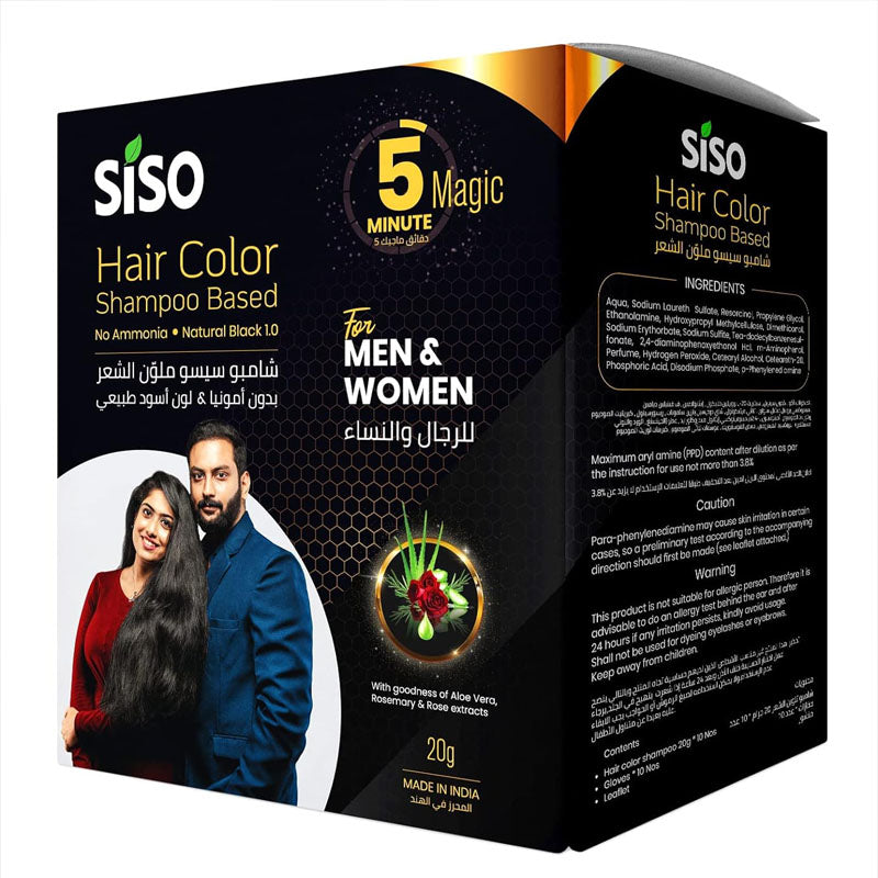 Permanent 5min Hair Color Shampoo, 20g Pack of 10, Natural Black