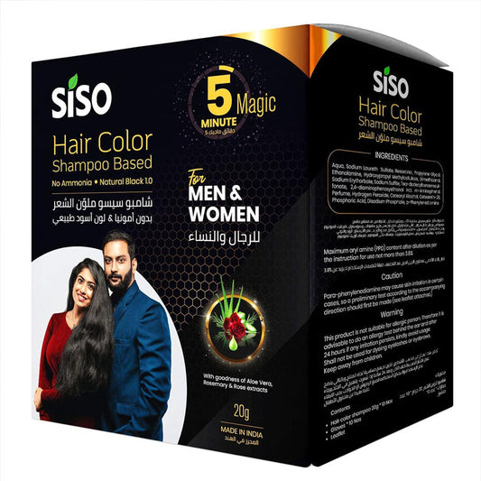 Permanent 5min Hair Color Shampoo, 20g Pack of 10, Natural Black